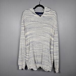 Johnnie-O Mens XL Baja Hoodie Striped Cotton Knit Surf‎ Blue Pullover Sweater